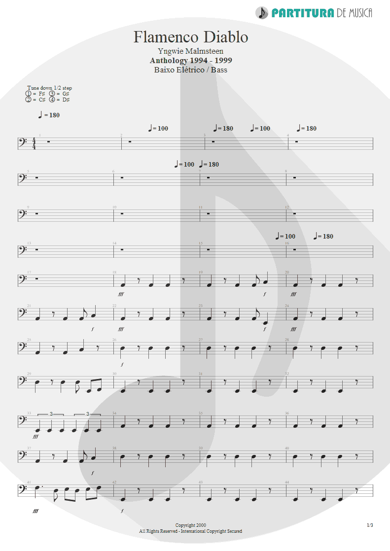 Partitura de musica de Baixo Elétrico - Flamenco Diablo | Yngwie Malmsteen | Anthology 1994-1999 2000 - pag 1