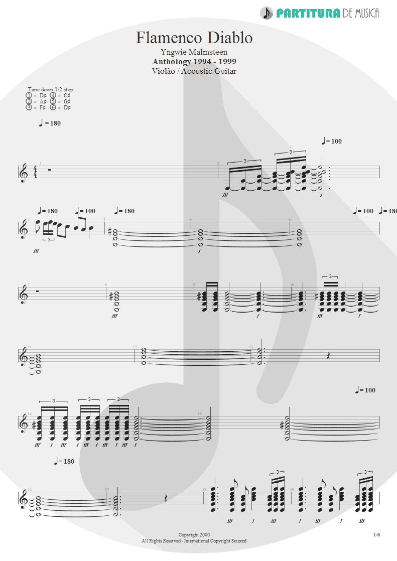 Partitura de musica de Violão - Flamenco Diablo | Yngwie Malmsteen | Anthology 1994-1999 2000 - pag 1