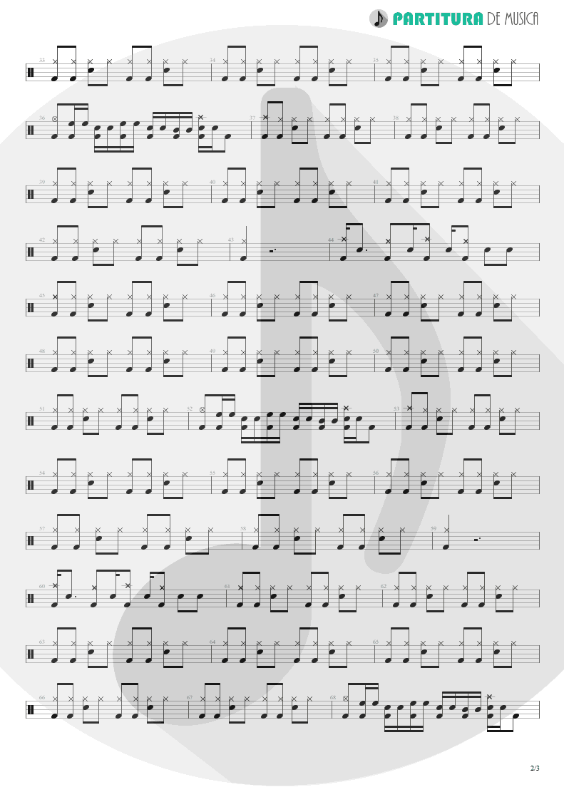 Partitura de musica de Bateria - Beer Drinkers & Hell Raisers | ZZ Top | Tres Hombres 1973 - pag 2