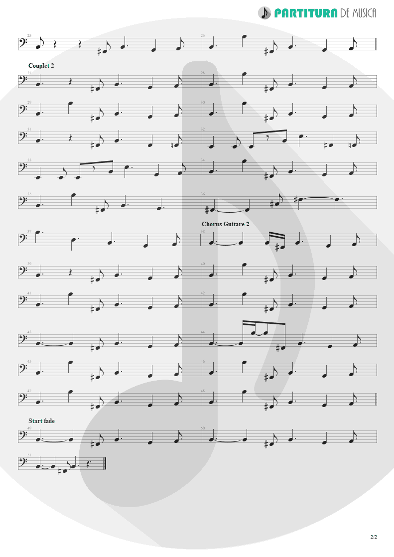 Partitura de musica de Baixo Elétrico - Blue Jean Blues | ZZ Top | Fandango! 1975 - pag 2