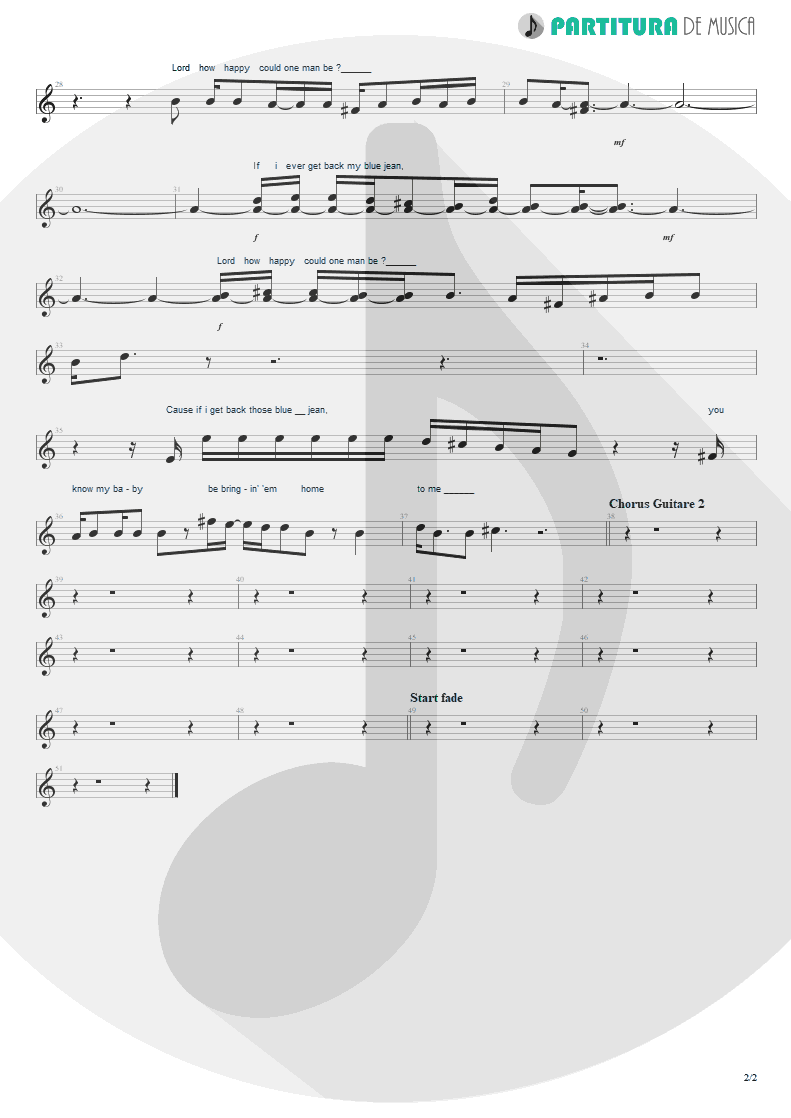 Partitura de musica de Canto - Blue Jean Blues | ZZ Top | Fandango! 1975 - pag 2