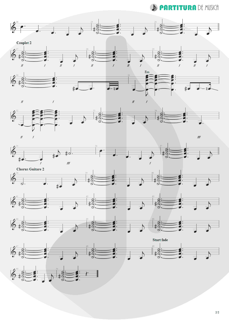Partitura de musica de Violão - Blue Jean Blues | ZZ Top | Fandango! 1975 - pag 2