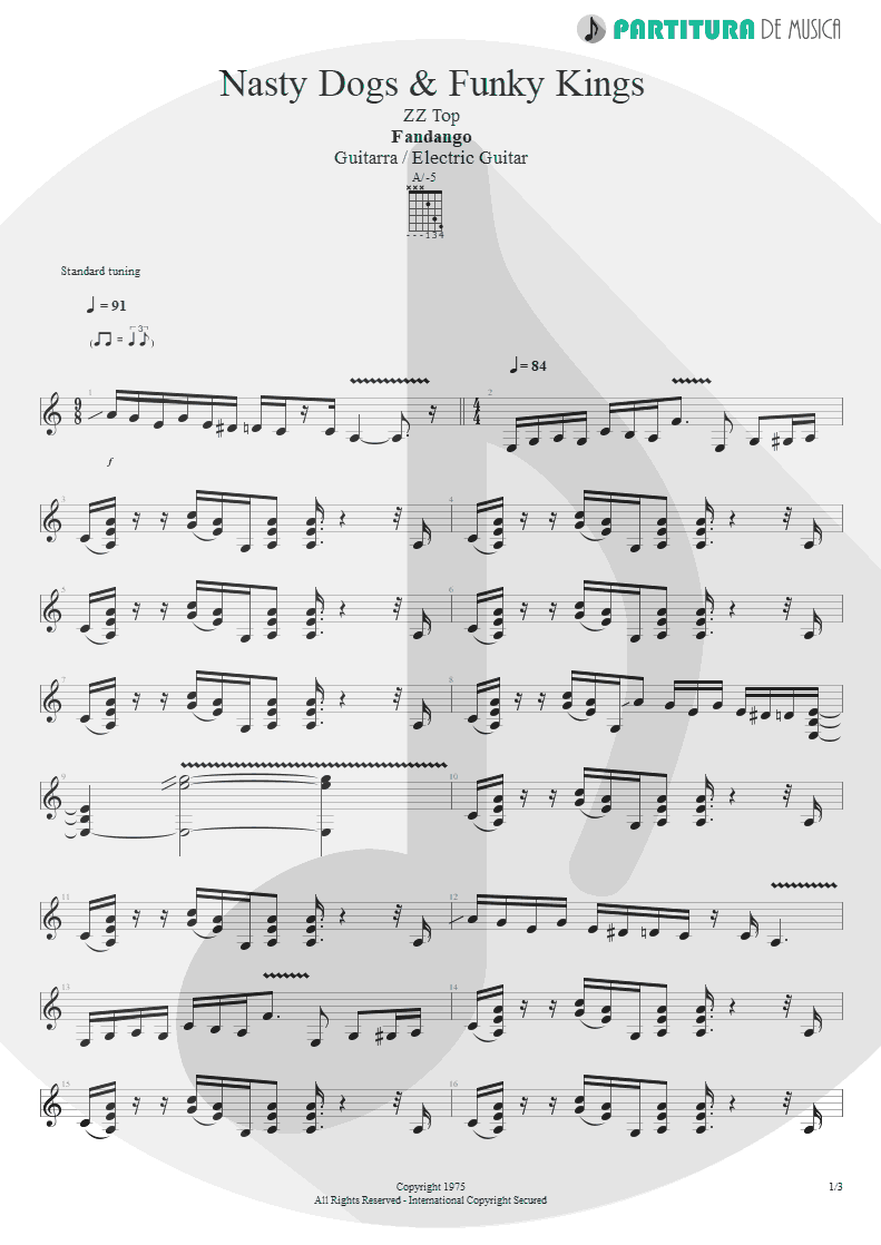 Partitura de musica de Guitarra Elétrica - Nasty Dogs & Funky Kings | ZZ Top | Fandango! 1975 - pag 1