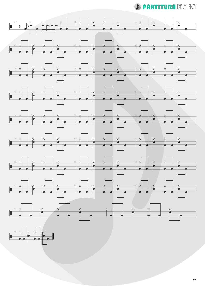 Partitura de musica de Bateria - I Thank You | ZZ Top | Degüello 1979 - pag 3