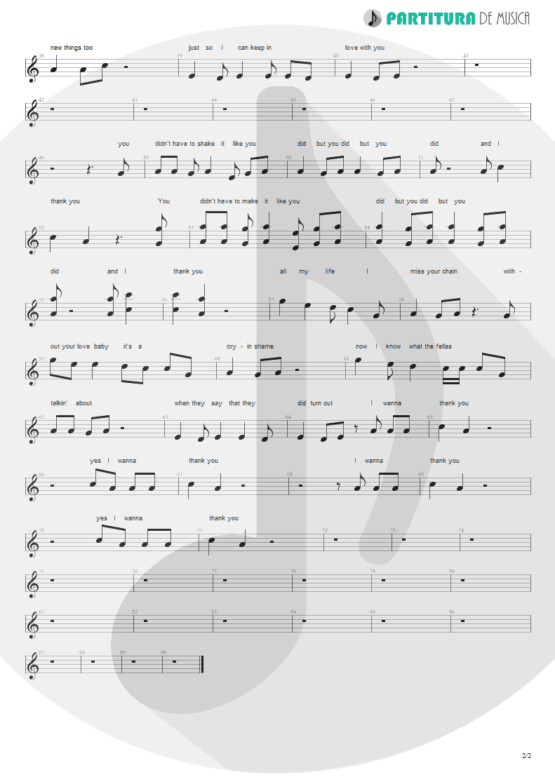 Partitura de musica de Canto - I Thank You | ZZ Top | Degüello 1979 - pag 2