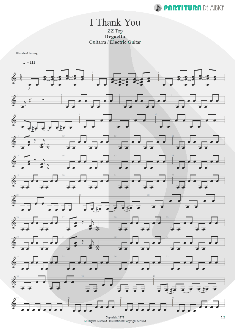 Partitura de musica de Guitarra Elétrica - I Thank You | ZZ Top | Degüello 1979 - pag 1