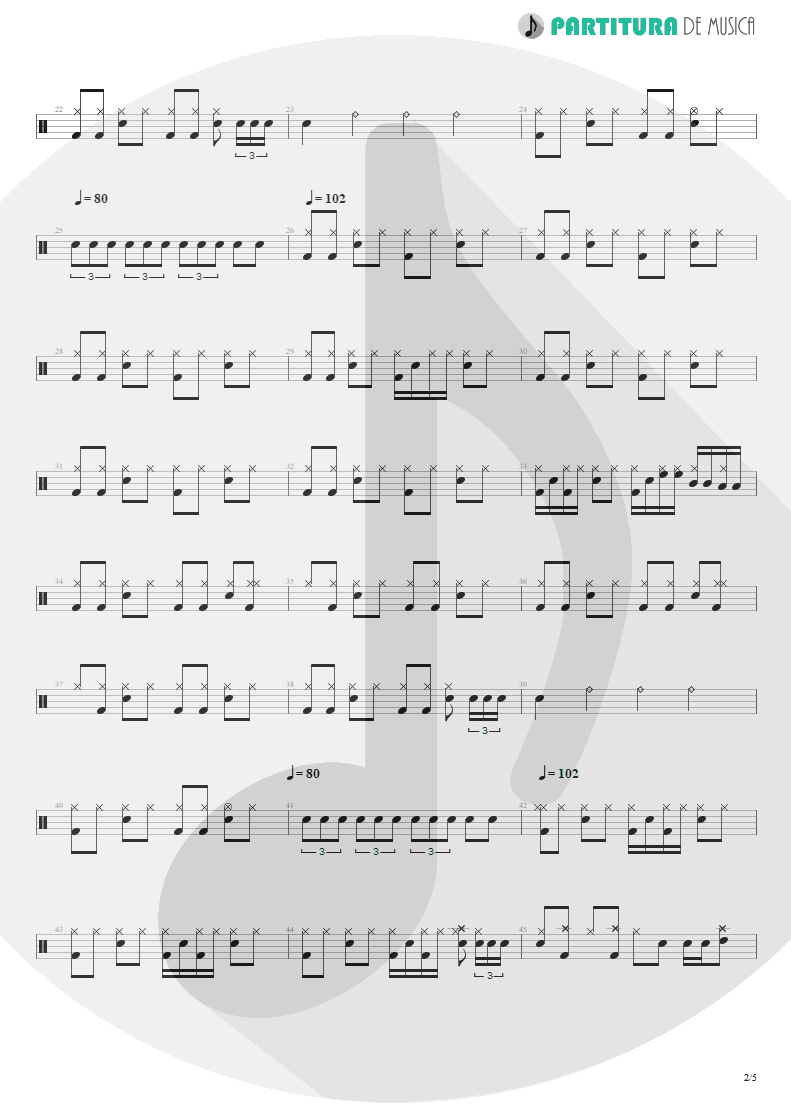 Partitura de musica de Bateria - I'm Bad, I'm Nationwide | ZZ Top | Degüello 1979 - pag 2