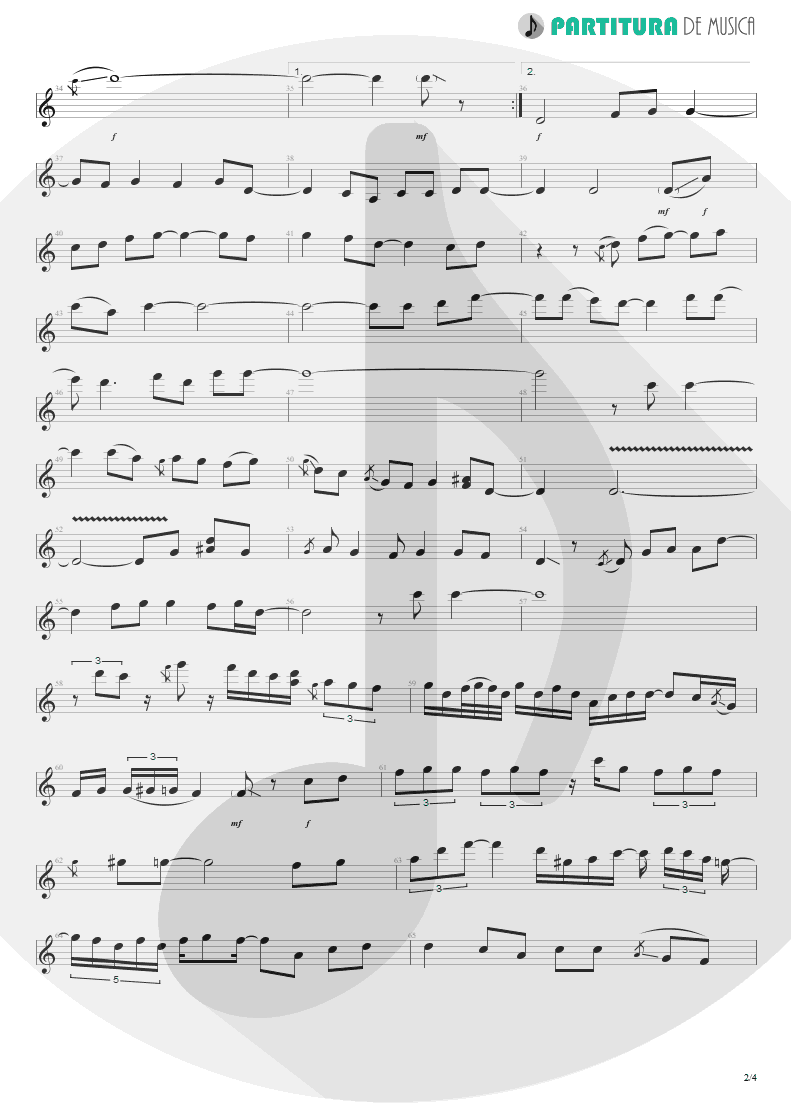 Partitura de musica de Guitarra Elétrica - I Need You Tonight | ZZ Top | Eliminator 1983 - pag 2