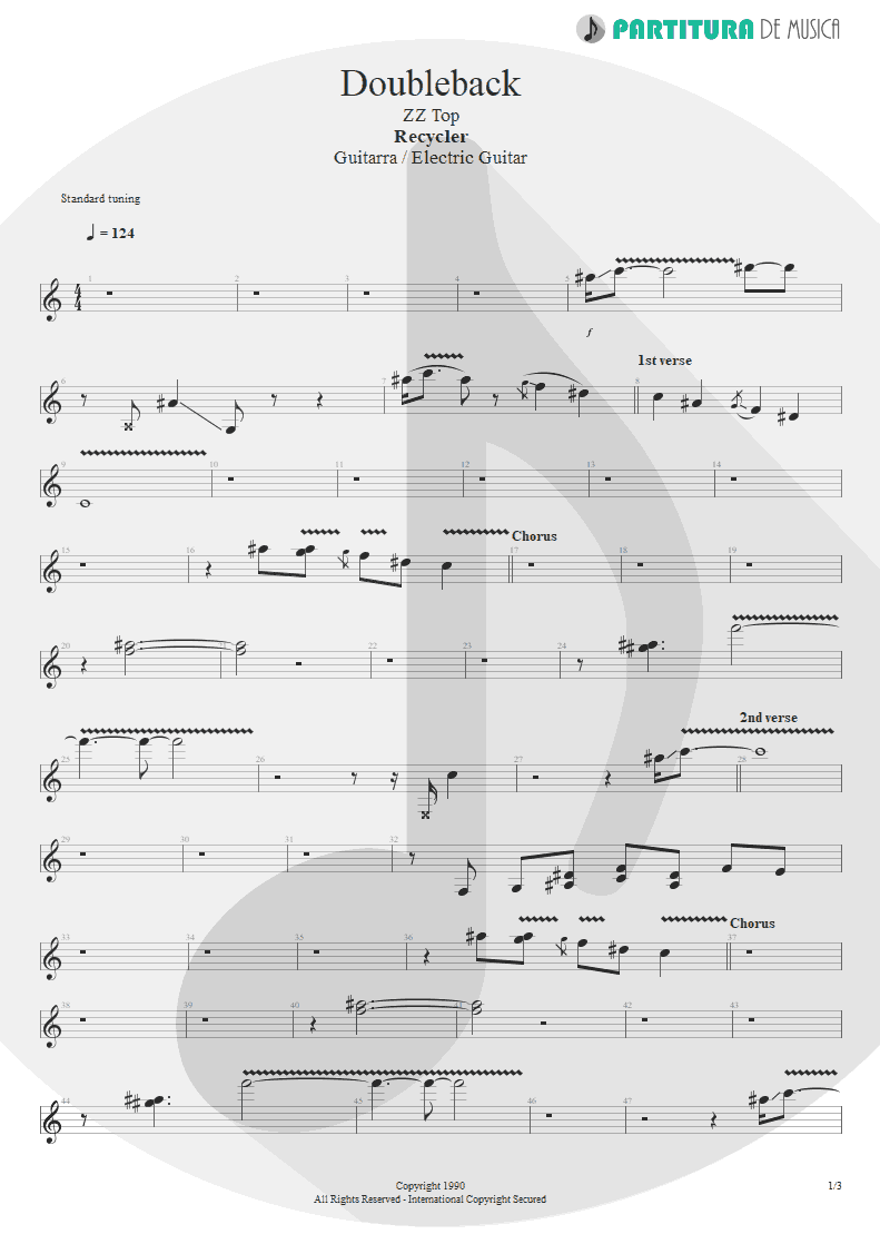 Partitura de musica de Guitarra Elétrica - Doubleback | ZZ Top | Recycler 1990 - pag 1