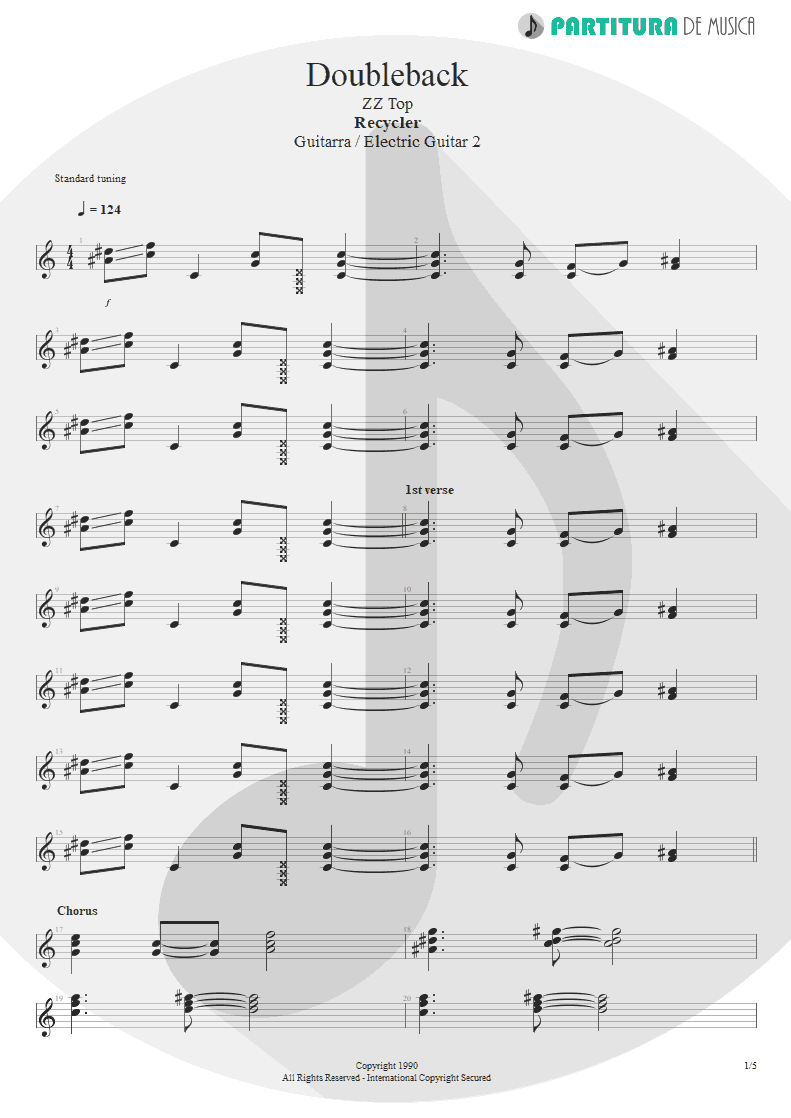 Partitura de musica de Guitarra Elétrica - Doubleback | ZZ Top | Recycler 1990 - pag 1