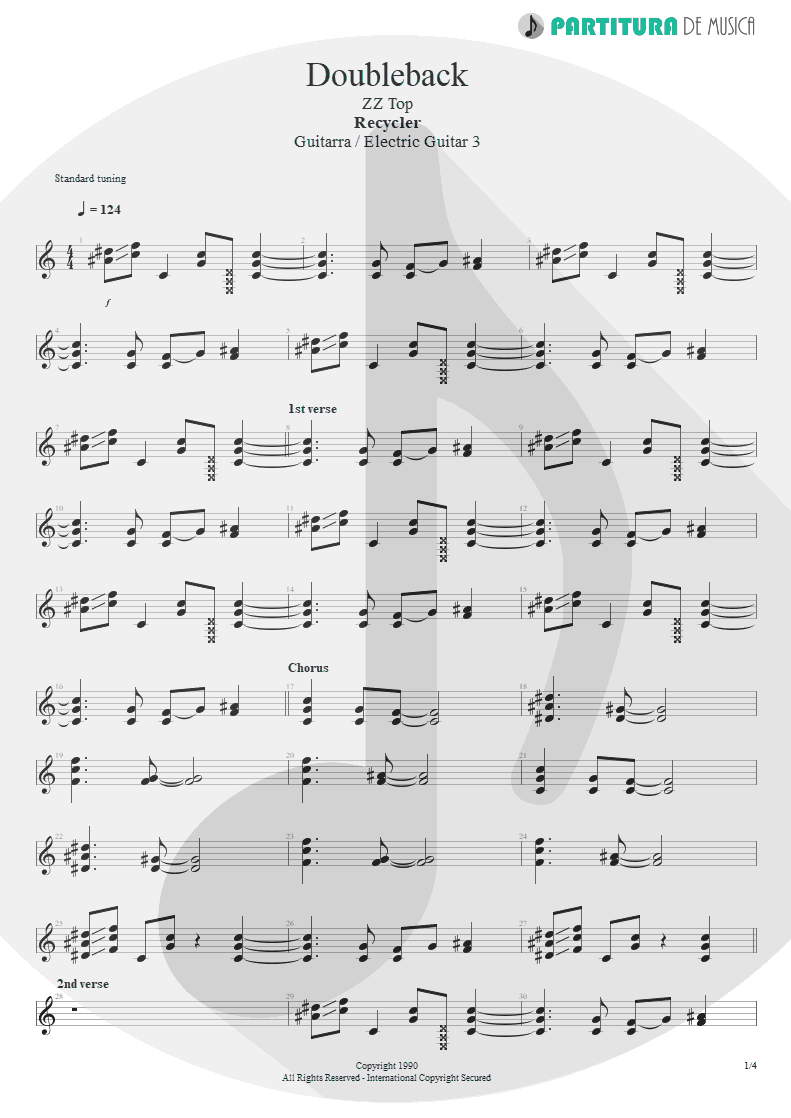 Partitura de musica de Guitarra Elétrica - Doubleback | ZZ Top | Recycler 1990 - pag 1